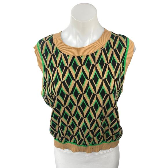 Costes Retro Jacquared Spencer Multicolor Sleeveless Sweater Vest Tank Top XXL - Picture 1 of 4